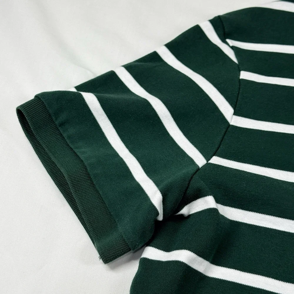 Polo Ralph Lauren Polo Shirt Mens M Green White Stripe Red Pony 100% Cotton Soft